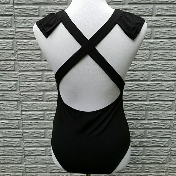 New Small Top Chic Black Ruffle Bodysuit - Picture 7 of 7